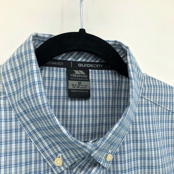 NEW Trespass Button Down Performance Shirt Mens Medium UXBridge Blue Plaid Check - Picture 3 of 6